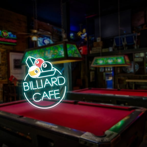 UPONRAY Two Lines Circular Billiards Custom Neon Signs, Usb Powered with Adjustable Brightness Wall Decor for Gifts, Ice Blue, 14 inch