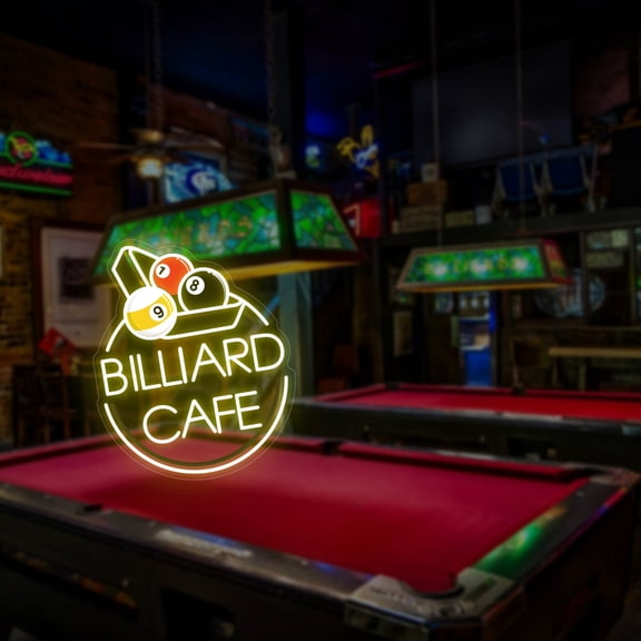 UPONRAY Two Lines Circular Billiards Custom Neon Signs, Usb Powered with Adjustable Brightness Wall Decor for Gifts, Lemon Yellow, 14 inch