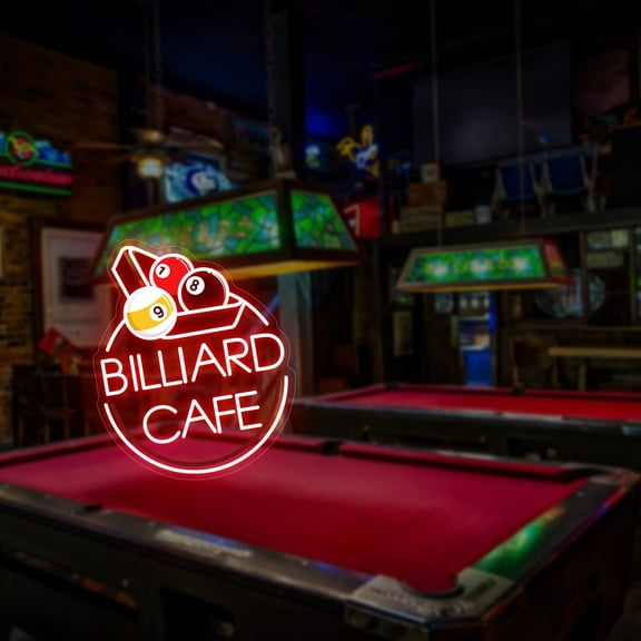 UPONRAY Two Lines Circular Billiards Custom Neon Signs, Usb Powered with Adjustable Brightness Wall Decor for Gifts, Red, 14 inch