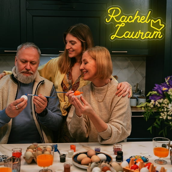 UPONRAY Two Lines Custom Neon Signs with Crown, Usb Powered with Adjustable Brightness Wall Decor for Gifts, Lemon Yellow, 20 inch