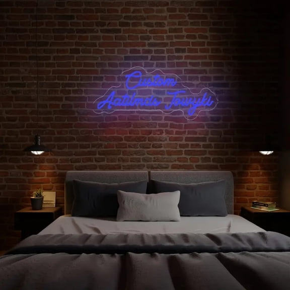 UPONRAY Two Lines Custom Neon Signs, Usb Powered with Adjustable Brightness Wall Decor for Gifts, Dark Blue, 20 inch