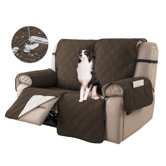 UPONRAY Waterproof Recliner Chair Covers, 2 Seater Recliner Cover Non-Slip Dog Chair Cover Furniture Protector Washable Slipcover with Pocket, Elastic Straps for Pets, Dogs(2 Seaters,Dark Coffee)