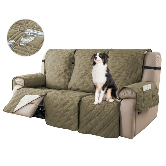 UPONRAY Waterproof Recliner Chair Covers, 3 Seater Recliner Cover Non-Slip Dog Chair Cover Furniture Protector Washable Slipcover with Pocket, Elastic Straps for Pets, Dogs(3 Seaters,Khaki)