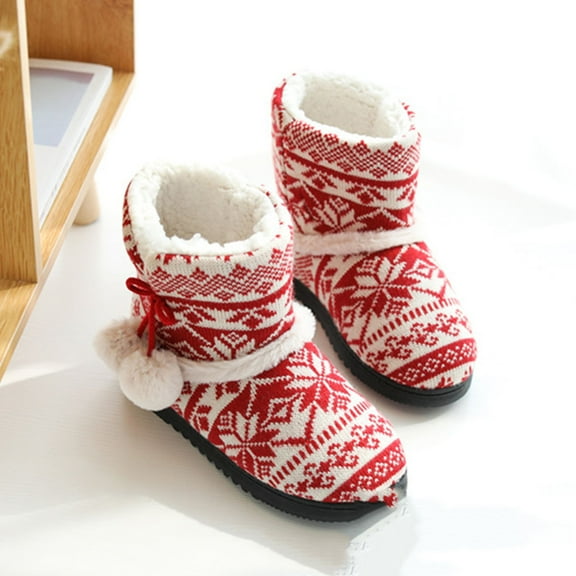 UPOUART Women's Warm Red Slippers, Cozy Cold Indoor Shoes for Autumn Winter, Soft Comfortable Home Footwear 10.6×6.7×3.9in