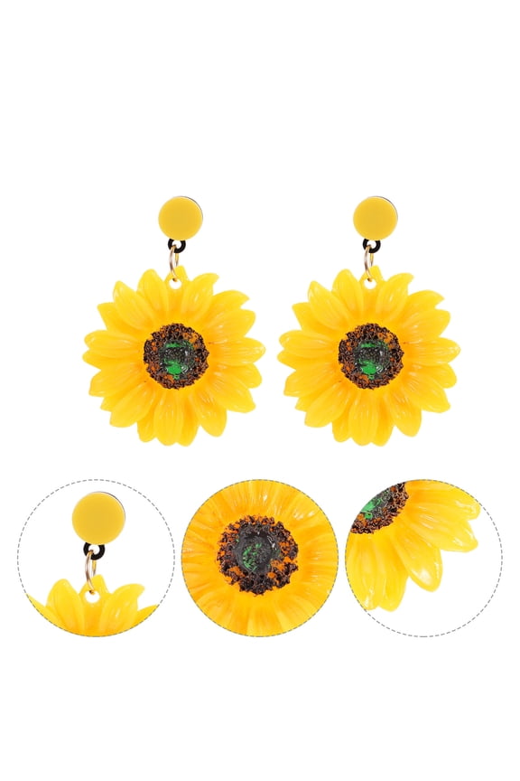 1 Pair Ladies Earrings for Pierced Ears Yellow Alloy Decorative Retro Style Women Casual Wear