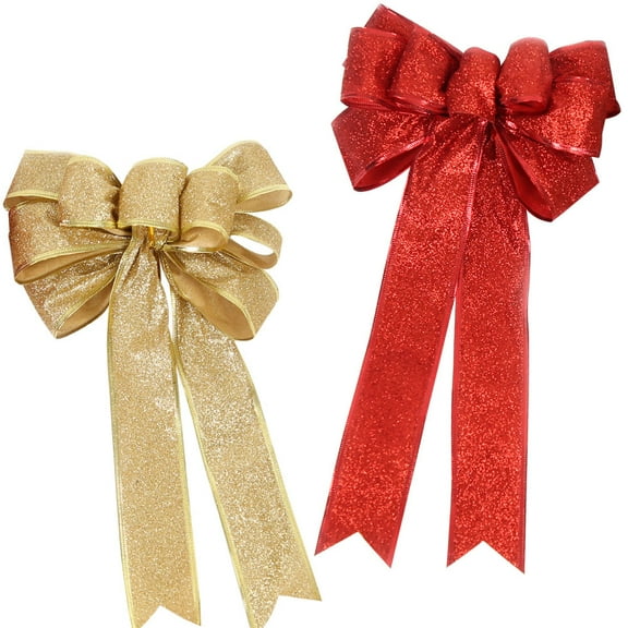 UPOUART 1 Pair Mini Red Glitter Bows for Crafts, Wrapping, Hair Accessories, and Party Decorations