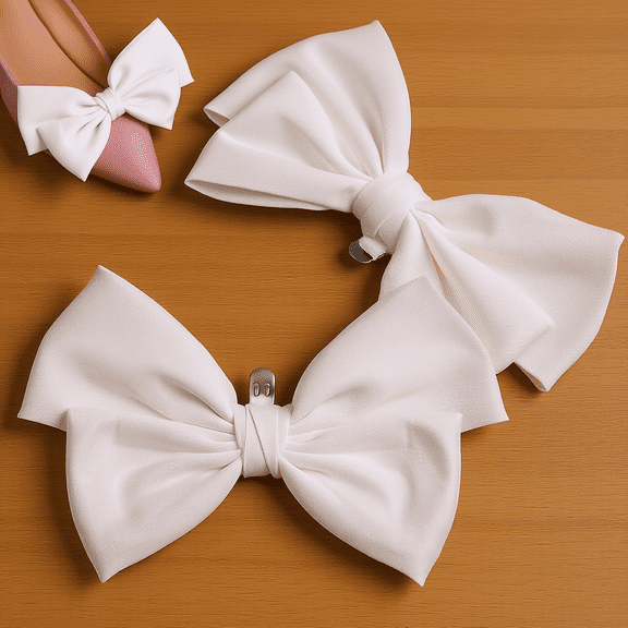 UPOUART White Satin Shoe Bow Clips 1 Pair Decorative Accessories for Women's Shoes