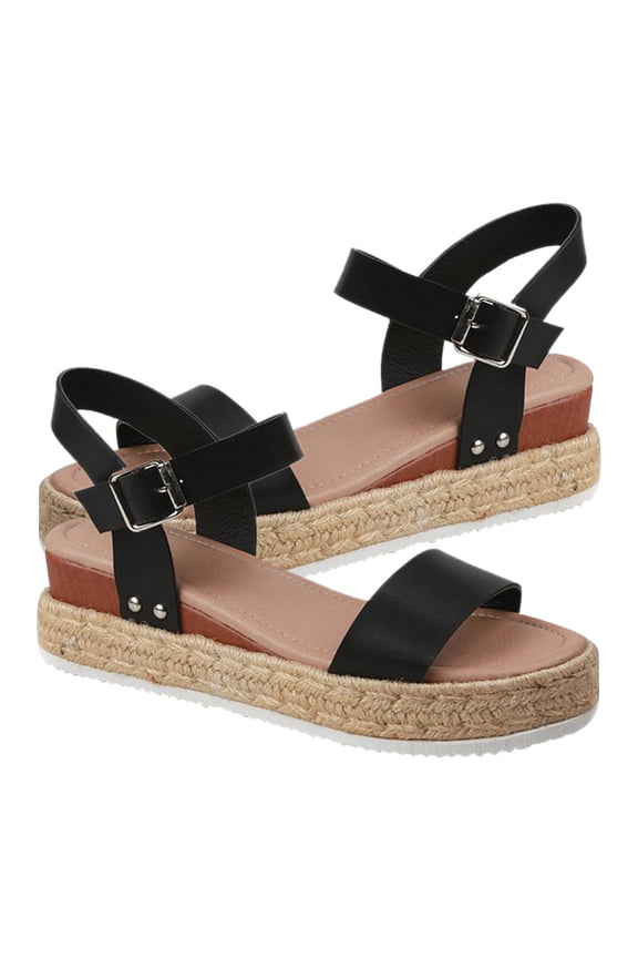 1 Pair Summer Beach Sandals Flat Sole Anti-skid PU Black