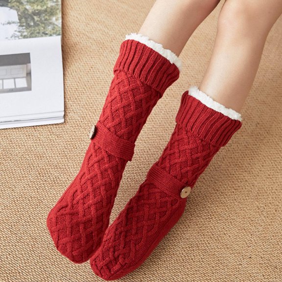 UPOUART 1 Pair of Holiday Fuzzy Socks for Women with Non-slip Rubber for Winter Season