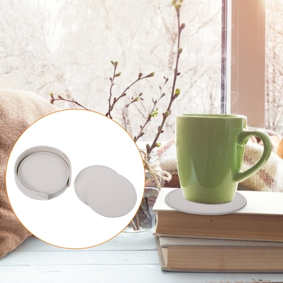 UPOUART 1 Set Anti-skid Heat Insulation Cushion Coaster Leather Coasters for Table Round Shape for Coffee Table