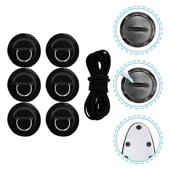 UPOUART Paddle-Board Accessories Bungee Deck Rigging Kit Black 1 Set 6 Pads 2.5m Rope