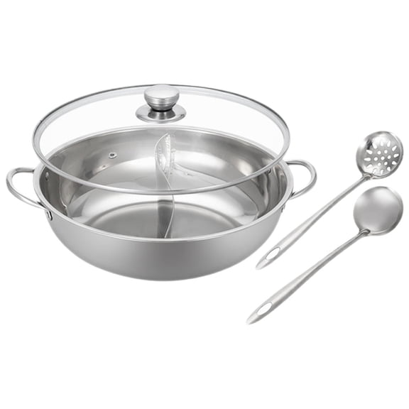 UPOUART 1Set Practical Double Handle Hotpot Pot Stainless Steel Divider Pan for Home Cooking