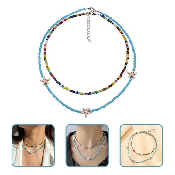 UPOUART Chunky Beaded Necklace Set Double Layer Multi-Color Jewelry for Women Office and Casual Wear