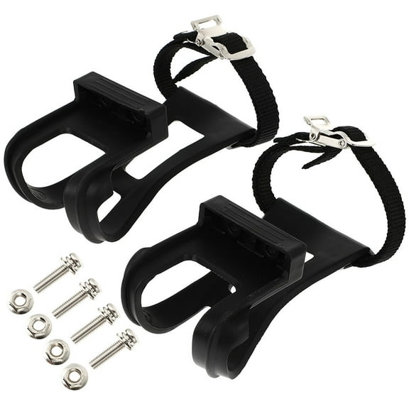 UPOUART 1 Set Cycle Toe Clips Exercise Bike Toe Cage Black Plastic Adjustable Size Strap Design
