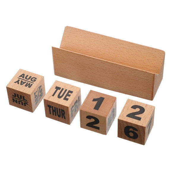 Building Block Daily Calendar Wooden Perpetual Flip Calendar, Vintage Desk Decor for Home Office, Small Creative Desk Blocks Calendar
