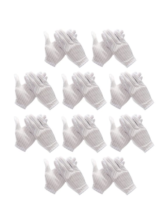 10 Pairs Antistatic Gloves for PC Building Static Polyester ESD Protection White Fingered