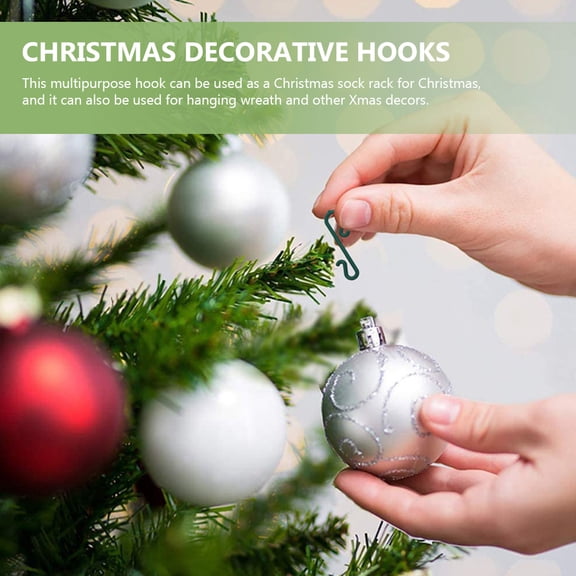 UPOUART 100Pcs Plastic Christmas Wreath Hooks Dark Green Hanging Hooks for Xmas Decorations