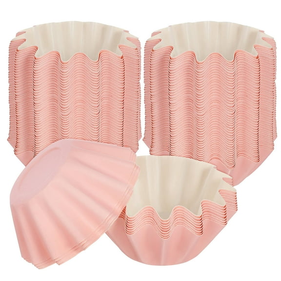 UPOUART Cute Pink Wavy Edge Cupcake Holders Sturdy and Safe for Baking 100Pcs