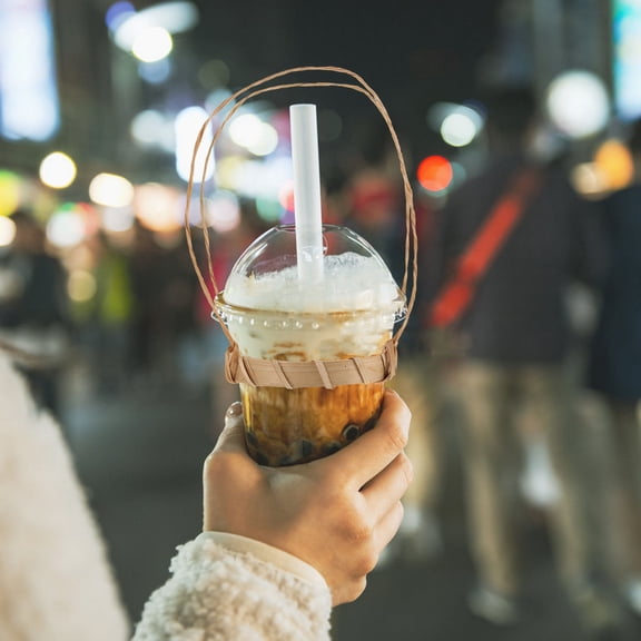 UPOUART 10Pcs Cup Carrier Bamboo Holder Light Yellow Portable Drink Cup Carrier For