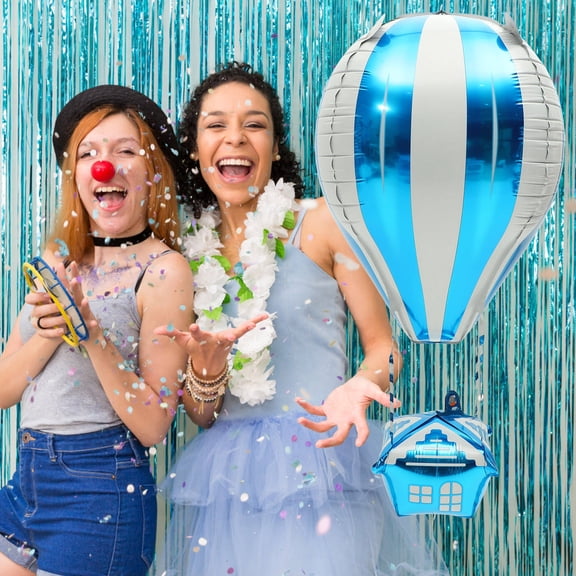 UPOUART 10Pcs Blue Foil Hot Air Balloon Balloons for Class Reunions and Celebrations