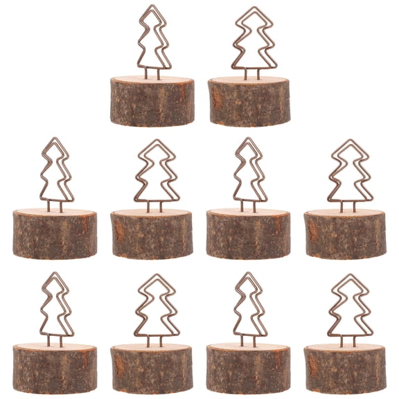 UPOUART 10Pcs Place Cards Clip Holder Wooden Small Cards Holders 5x3x3cm Brown