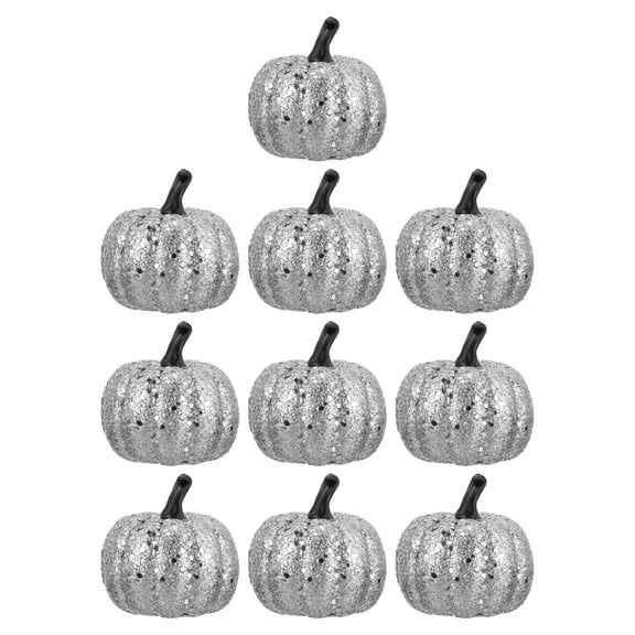 UPOUART 10Pcs Plated Silver Artificial Foam Pumpkins Decorative Props for Fall Party and Home Decoration
