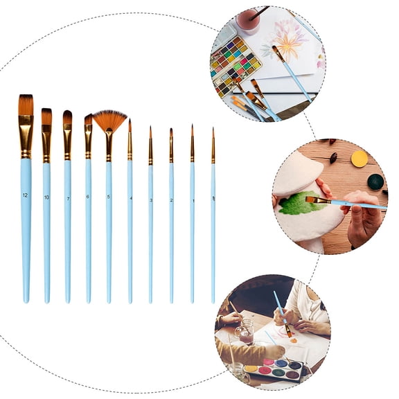UPOUART 10Pcs Professional Nylon Hair Paint Brush Set for Acrylic Gouache Oil Painting