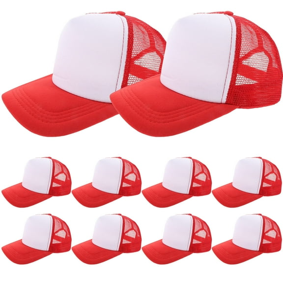 UPOUART 10pcs Blank Heat Transfer Hats Polyester Red Unisex Baseball Cap