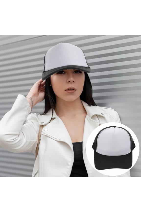 10Pcs Blank Baseball Cap Diy Black Mesh Design Polyester For Men And Women