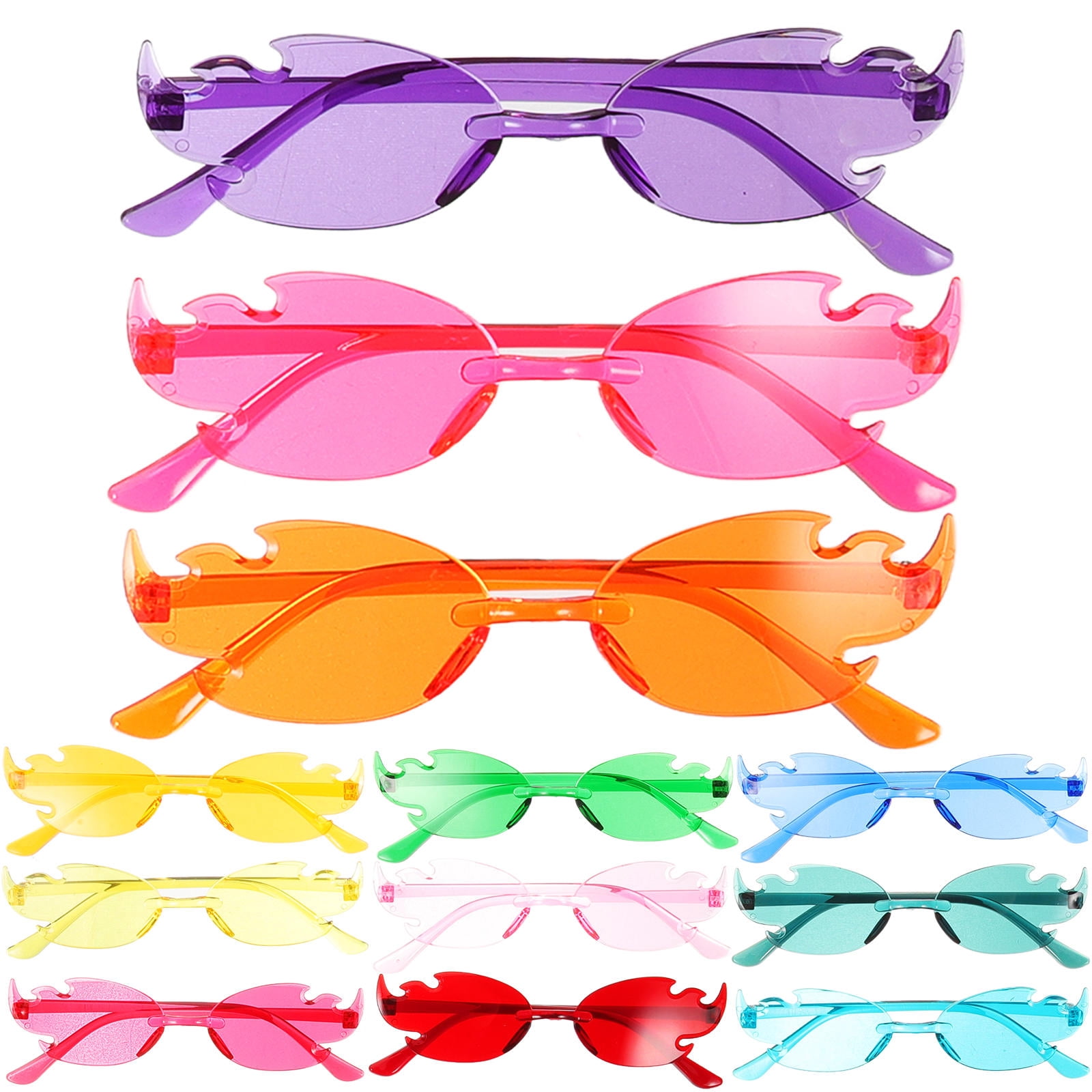48 Pairs Fire Flame Rimless Sunglasses Unisex Novelty Party Accessories M10806-CO Fire Flame Rimless Color Lens Wholesale Sunglasses  main image 2