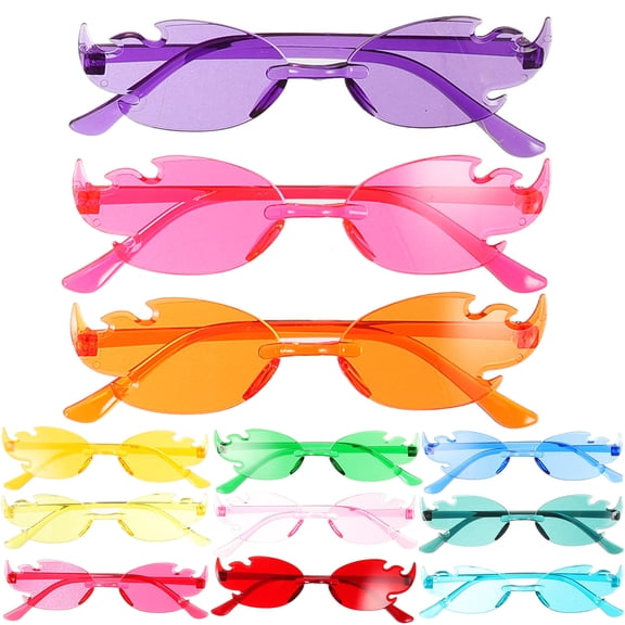 UPOUART 12Pairs Rimless Glasses with Vibrant Flame Shape for Party Decor