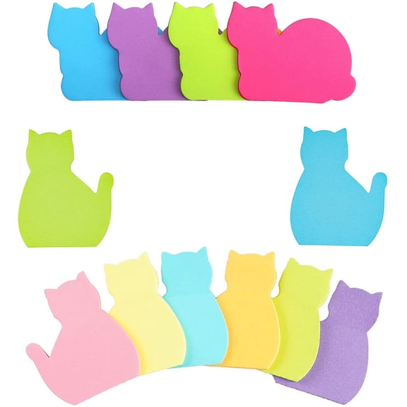UPOUART Adhesive Memo Pad Note Cat Shaped 12pcs 30 Sheets Paper Portable