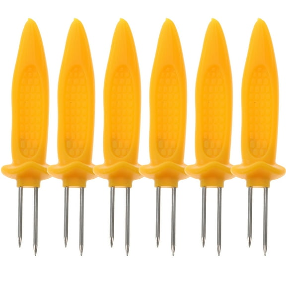 UPOUART 12Pcs Bbq Corn Skewer Holders Stainless Steel Corn Forks with Yellow Grip for Grilling