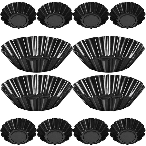 UPOUART 12-Pack Black Carbon Steel Cake Molding Cups for Baking and Kitchen Use, Non-Stick Bakeware Set