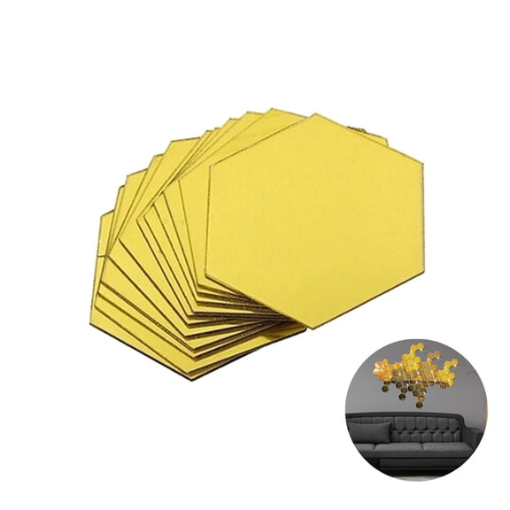 UPOUART Home Wall Decor Hexagonal Acrylic Mirrors 12Pcs Golden