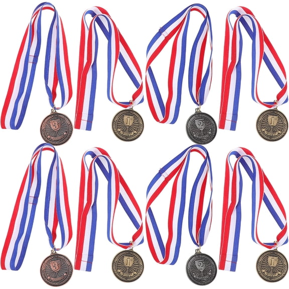 UPOUART 12-Piece Colorful Alloy Medals Set with Neck Ribbons for Sports Awards, Prizes, and Achievement Recognition