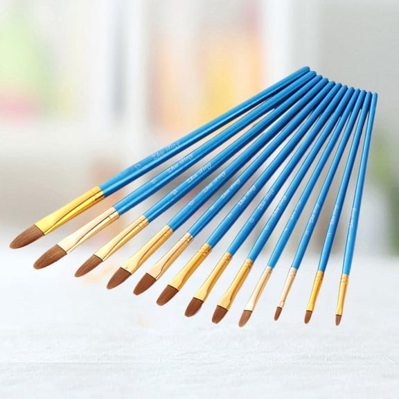 UPOUART 12Set Artist Paint Brush Blue Round Tip with Handle for Acrylic Painting Events and Fairs Back to School