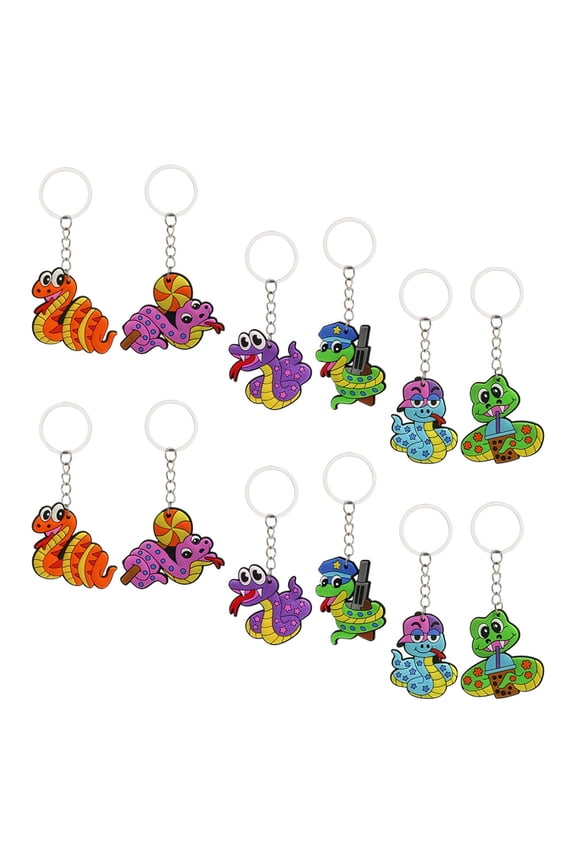 Cartoon Snake Keychain Party Favors Assorted Colors 12 Pieces Key Organizer Accessories