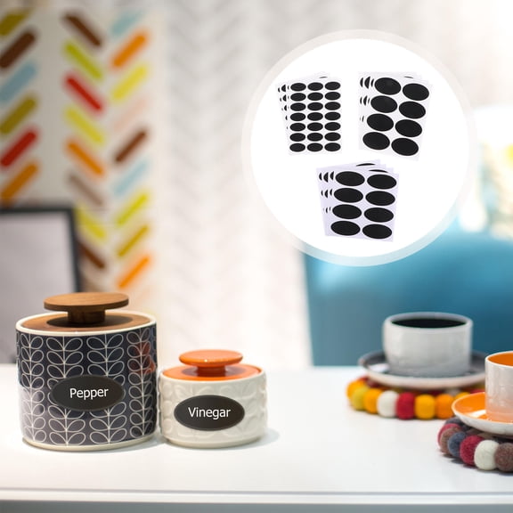 UPOUART 148-Piece Black Oval Paper Labels for Storage Containers, Adhesive Stickers for Home Organization