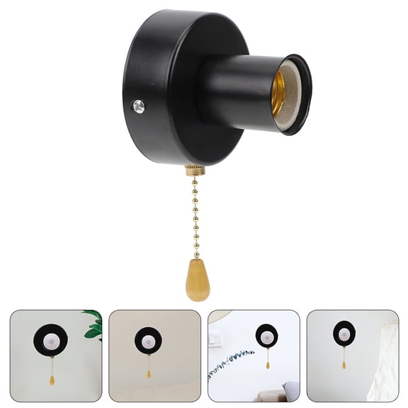 UPOUART Black Stainless Steel Round Pull Chain Lamp Socket Replacement with Easy Installation Off Switch for Lighting Fixtures