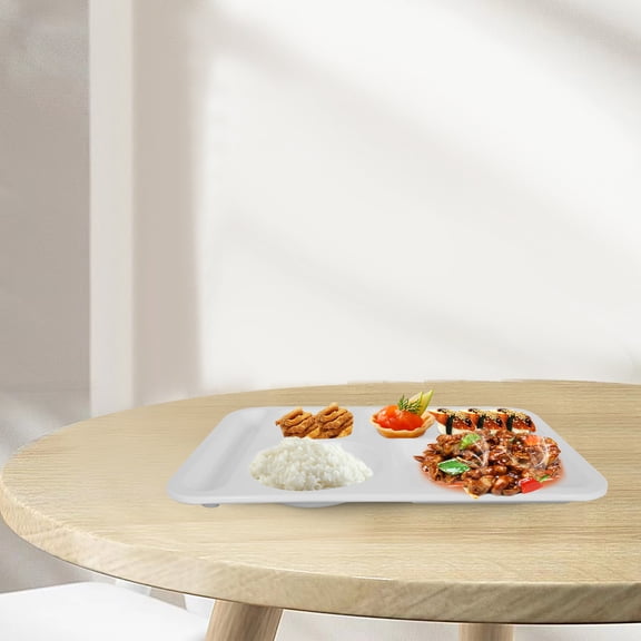 UPOUART 1Pack Divided Plate Multi Grid Six Compartments For Meal Time Stackable White 36x26Cm