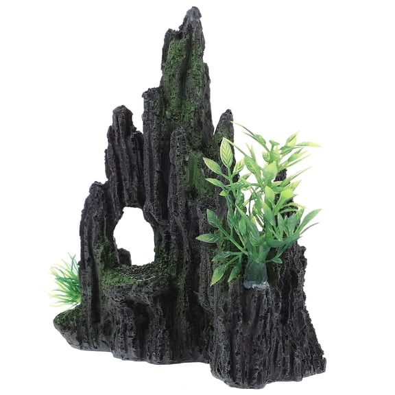 UPOUART 1Pack Fish Tank Rockery Landscaping Mountain Shape Green Resin for Pet Fish