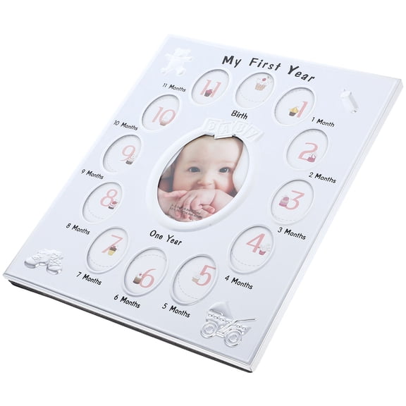 UPOUART 1Pack Yearly Baby Photo Frame White Metal Growth Record for Infant Celebration