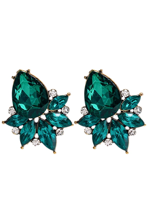 1Pair Green Rhinestone Earrings Cluster Style Shiny Statement Earrings for Fashion