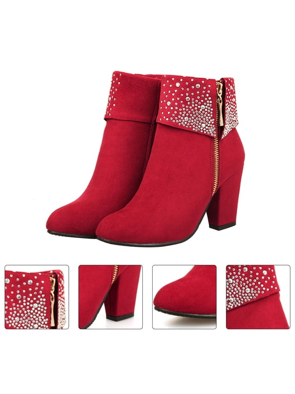 wedding booties Red Size 38 Chunky Heel Rhinestone Women's Footwear