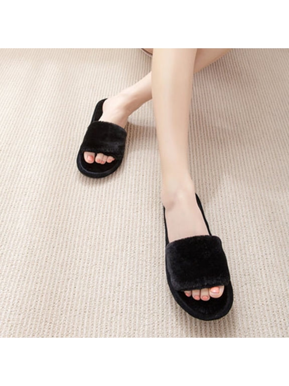 1Pair Soft Soled Slipper Black Durable Anti Slip Footwear for Household Comfort