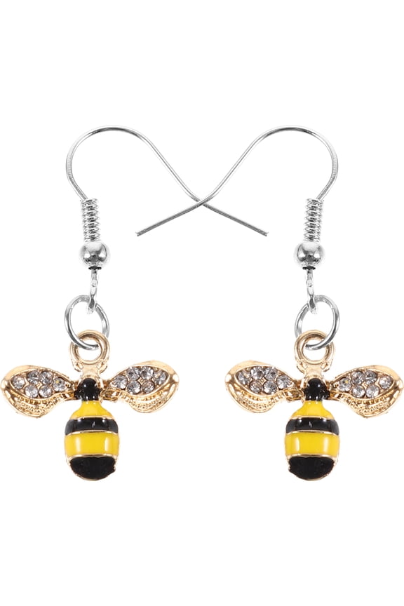 1Pair Stylish Rhinestone Bee Earrings Alloy Drop Ear Jewelry for Daily and Festival Use