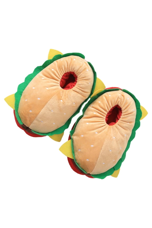 1Pair Warm Burger Plush Slippers for Indoor Use with Cushioned Sole and Soft Material