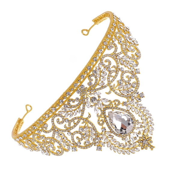 UPOUART 1Pc Baroque Crown Rhinestone Hair Hoop Golden Decorative Elegant Accessory