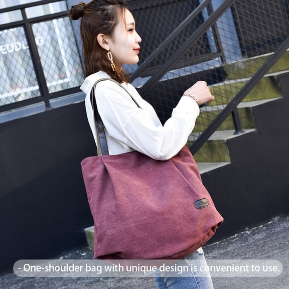 UPOUART 1Pc Canvas Shoulder Bags Tote Handbag Wine Red for Gathering Shopping